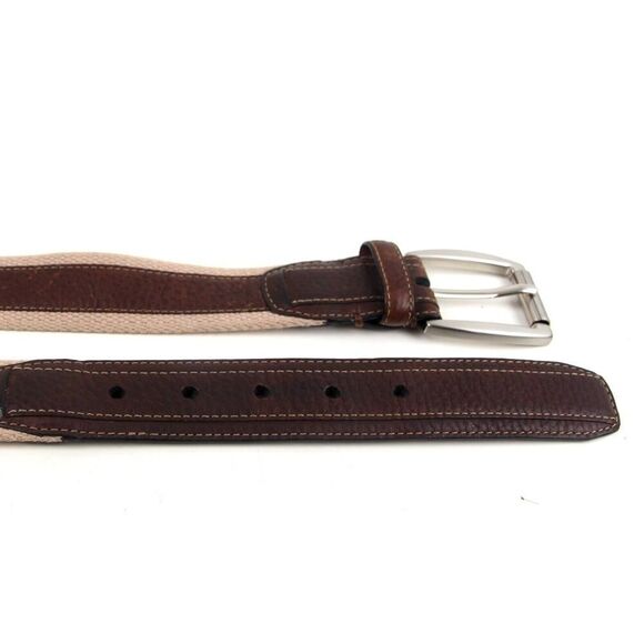 DH BROWN REAL LEATHER BEIGE CANVAS 1 3/8"Wd CASUAL DRESS MEN BELT Sz 36/90 (A22 - Picture 9 of 10